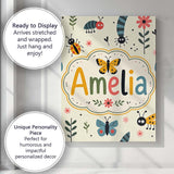 Personalised Name Cute Butterflies Ladybugs Custom  Bespoke Interior Contemporary Canvas Wall Art Print Decor Picture Ready to Hang