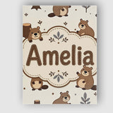 Personalised Name Cute Beavers Forest Trees Custom  Bespoke Interior Contemporary Canvas Wall Art Print Decor Picture Ready to Hang