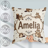 Custom Name Cute Beavers Trees Woodland Animals Seamless Pattern Square Filled Cushion Throw Pillow Sofa Bed Home Decor Zip Washable UK Made