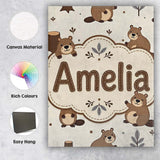 Personalised Name Cute Beavers Forest Trees Custom  Bespoke Interior Contemporary Canvas Wall Art Print Decor Picture Ready to Hang