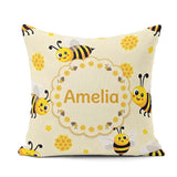 Custom Name Bees Honeycomb Sweet Kawaii Insects Seamless Pattern Square Filled Cushion Throw Pillow Sofa Bed Home Decor Zip Washable UK Made