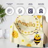 Cute Bees Honeycomb Sweet Kawaii Insects Seamless Pattern Lovely  Personalised Custom Name Super Soft Fleece Blanket Bed Sofa Throw
