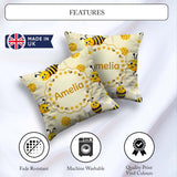 Custom Name Bees Honeycomb Sweet Kawaii Insects Seamless Pattern Square Filled Cushion Throw Pillow Sofa Bed Home Decor Zip Washable UK Made