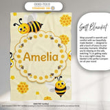 Cute Bees Honeycomb Sweet Kawaii Insects Seamless Pattern Lovely  Personalised Custom Name Super Soft Fleece Blanket Bed Sofa Throw