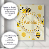 Personalised Name Cute Bees Honeycomb Sweet Custom  Bespoke Interior Contemporary Canvas Wall Art Print Decor Picture Ready to Hang