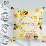 Custom Name Bees Honeycomb Sweet Kawaii Insects Seamless Pattern Square Filled Cushion Throw Pillow Sofa Bed Home Decor Zip Washable UK Made