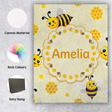 Personalised Name Cute Bees Honeycomb Sweet Custom  Bespoke Interior Contemporary Canvas Wall Art Print Decor Picture Ready to Hang