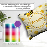 Custom Name Bees Honeycomb Sweet Kawaii Insects Seamless Pattern Square Filled Cushion Throw Pillow Sofa Bed Home Decor Zip Washable UK Made