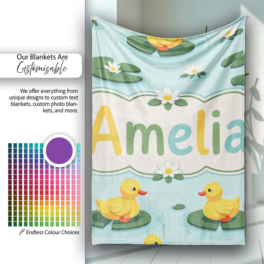 Cute Ducks on Lily Pads Pond Nature Seamless Pattern Lovely  Personalised Custom Name Super Soft Fleece Blanket Bed Sofa Throw