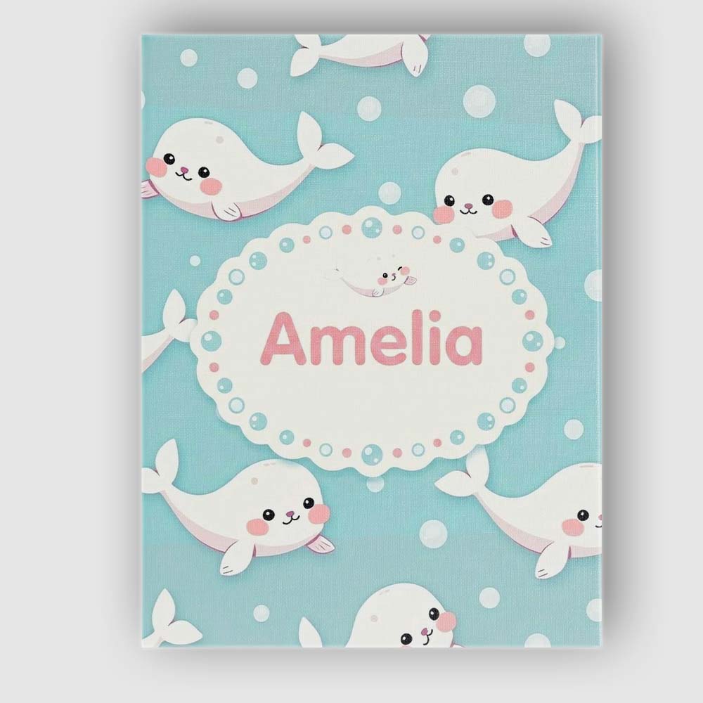Personalised Name Cute Baby Seals Ocean Custom  Modern Room Accent Elegant Feature Canvas Wall Art Print Decor Picture Ready to Hang