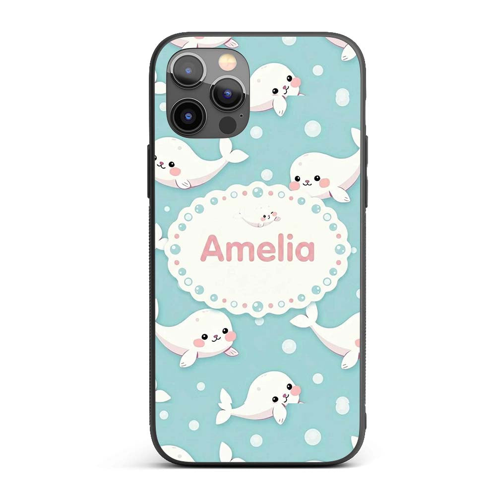 Cute Baby Seals Ocean Bubbles Marine Seamless Custom Name Protective Phone Case Mobile Cover Durable Everyday Smartphone Shock Resistant