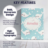 Personalised Name Cute Baby Seals Ocean Custom  Modern Room Accent Elegant Feature Canvas Wall Art Print Decor Picture Ready to Hang