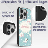 Cute Baby Seals Ocean Bubbles Marine Seamless Custom Name Protective Phone Case Mobile Cover Durable Everyday Smartphone Shock Resistant