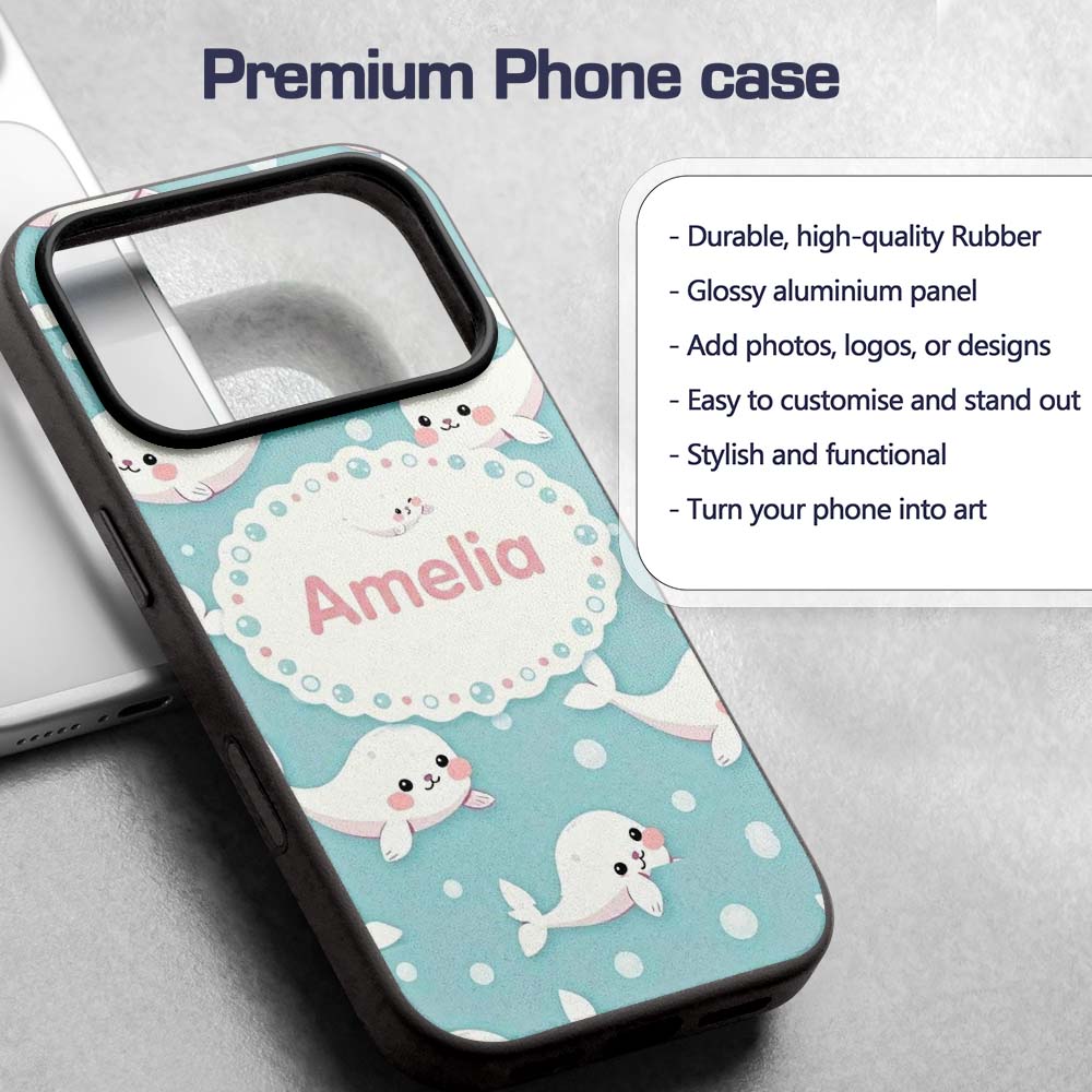 Cute Baby Seals Ocean Bubbles Marine Seamless Custom Name Protective Phone Case Mobile Cover Durable Everyday Smartphone Shock Resistant