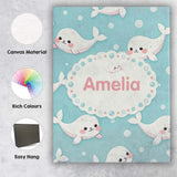 Personalised Name Cute Baby Seals Ocean Custom  Modern Room Accent Elegant Feature Canvas Wall Art Print Decor Picture Ready to Hang