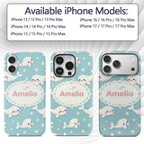Cute Baby Seals Ocean Bubbles Marine Seamless Custom Name Protective Phone Case Mobile Cover Durable Everyday Smartphone Shock Resistant
