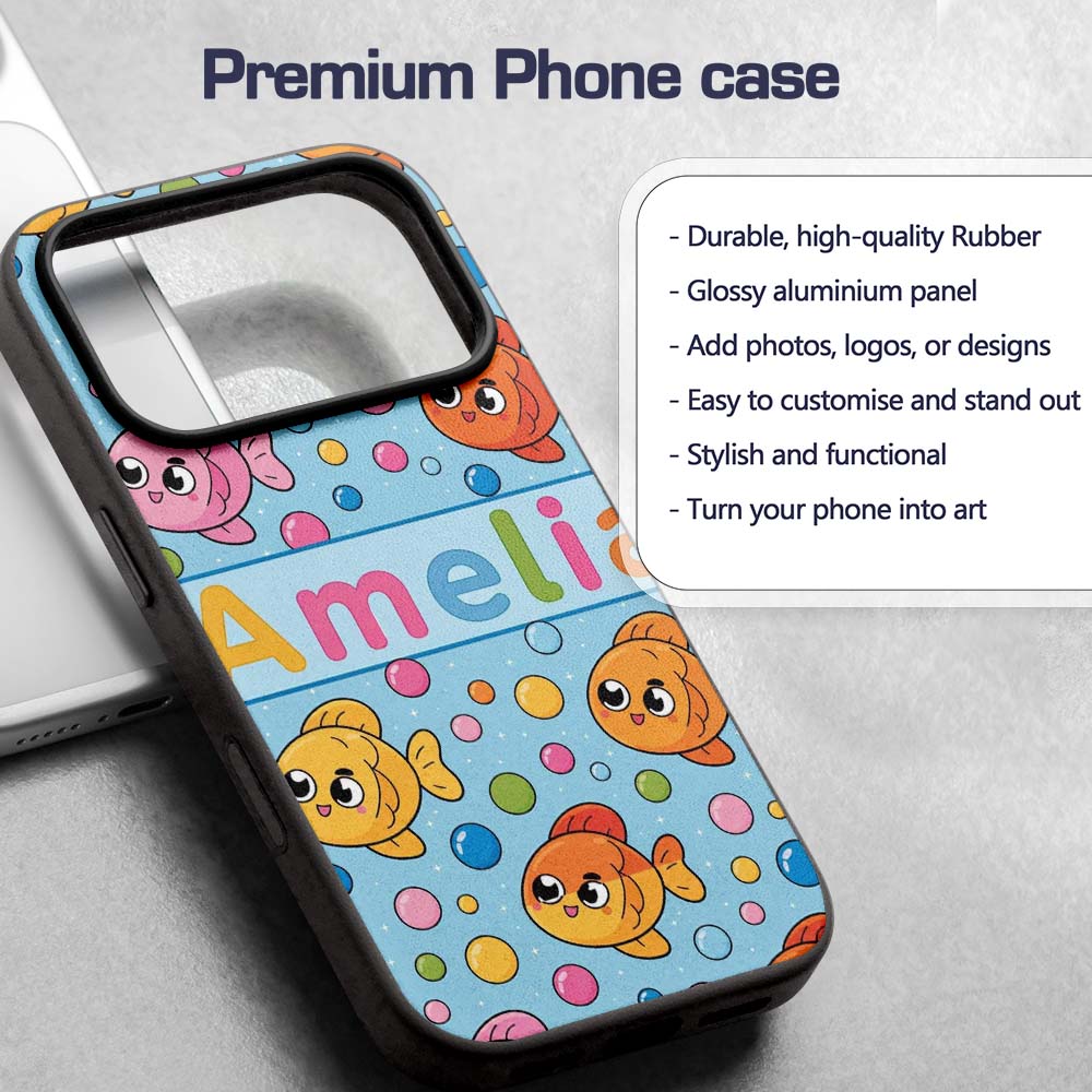 Cute Colorful Fish Bubbles Underwater Kawaii Custom Name Protective Phone Case Mobile Cover Durable Everyday Smartphone Shock Resistant