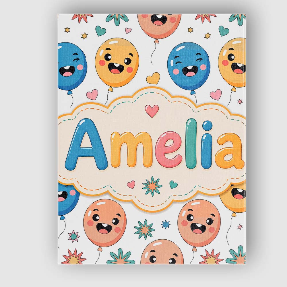 Personalised Name Cute Smiling Balloons Custom  Modern Room Accent Elegant Feature Canvas Wall Art Print Decor Picture Ready to Hang