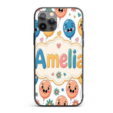Cute Smiling Balloons Hearts and Stars Fun Party Custom Name Protective Phone Case Mobile Cover Durable Everyday Smartphone Shock Resistant