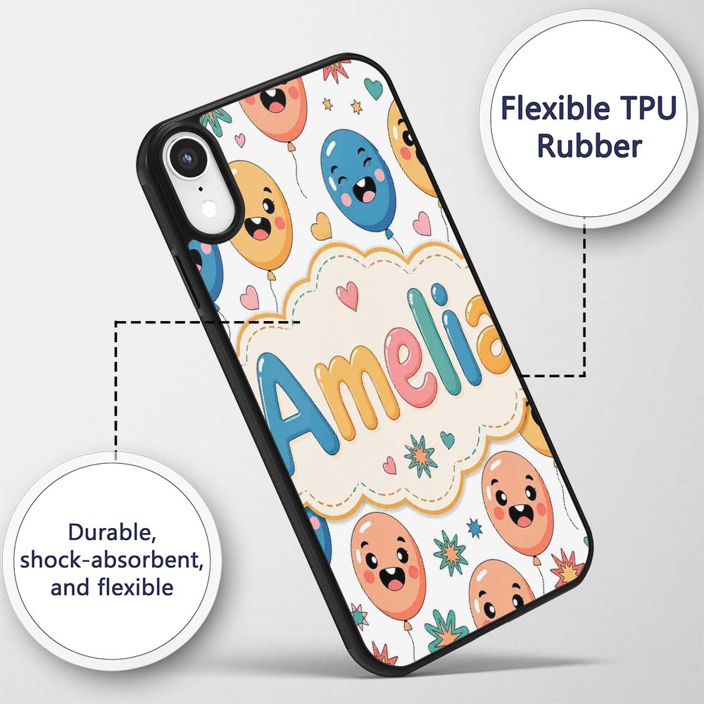 Cute Smiling Balloons Hearts and Stars Fun Party Custom Name Protective Phone Case Mobile Cover Durable Everyday Smartphone Shock Resistant