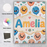 Personalised Name Cute Smiling Balloons Custom  Modern Room Accent Elegant Feature Canvas Wall Art Print Decor Picture Ready to Hang