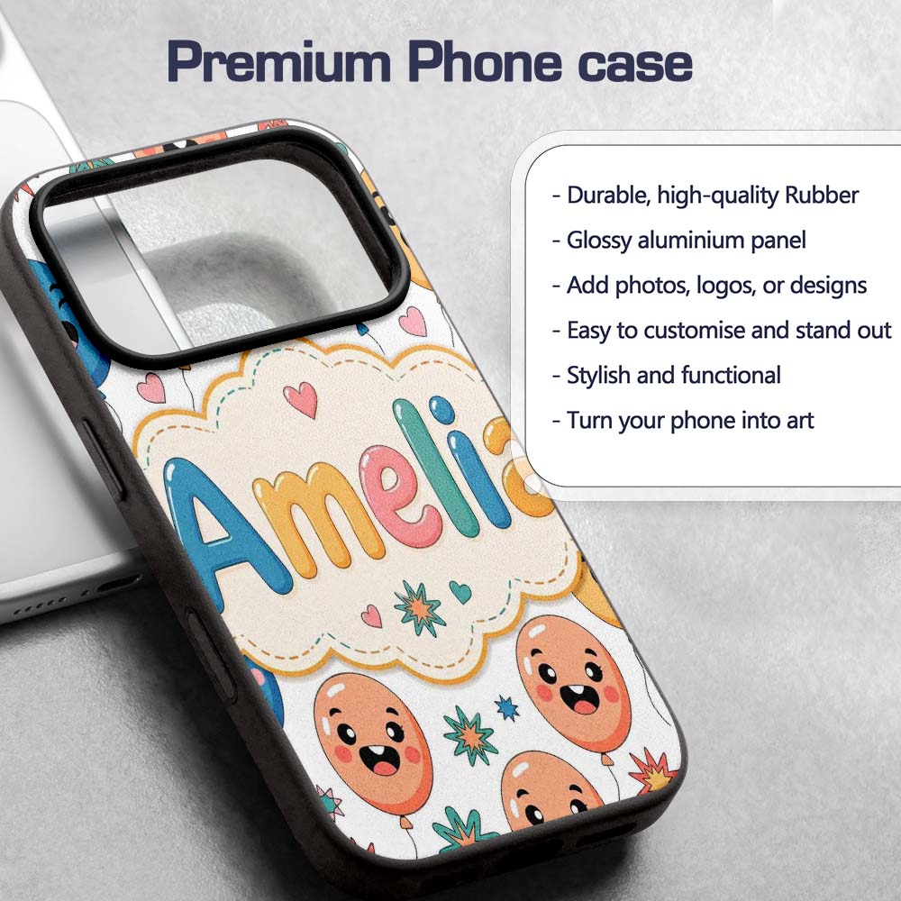 Cute Smiling Balloons Hearts and Stars Fun Party Custom Name Protective Phone Case Mobile Cover Durable Everyday Smartphone Shock Resistant