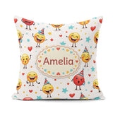 Custom Name Cute Happy Emoji Faces Party Hats Seamless Pattern Square Filled Cushion Throw Pillow Sofa Bed Home Decor Zip Washable UK Made