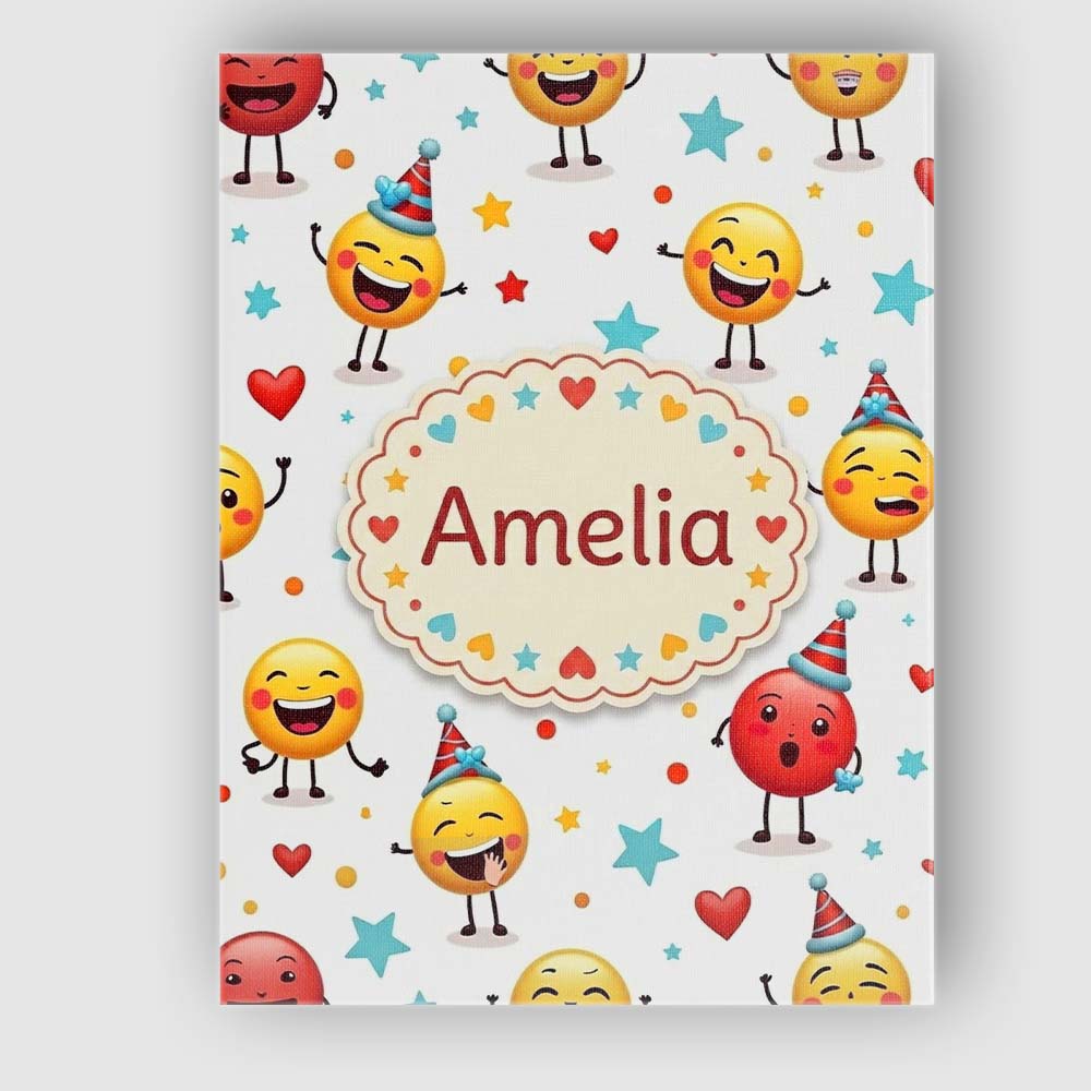 Personalised Name Cute Happy Emoji Faces Custom  Unique Gift Idea Elegant Feature Canvas Wall Art Print Decor Picture Ready to Hang
