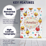 Personalised Name Cute Happy Emoji Faces Custom  Unique Gift Idea Elegant Feature Canvas Wall Art Print Decor Picture Ready to Hang