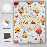 Personalised Name Cute Happy Emoji Faces Custom  Unique Gift Idea Elegant Feature Canvas Wall Art Print Decor Picture Ready to Hang