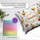 Custom Name Cute Happy Emoji Faces Party Hats Seamless Pattern Square Filled Cushion Throw Pillow Sofa Bed Home Decor Zip Washable UK Made