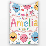 Cute Colorful Balloons Hearts and Starbursts Party Seamless Pattern  Personalised Custom Name Super Soft Fleece Blanket Bed Sofa Throw