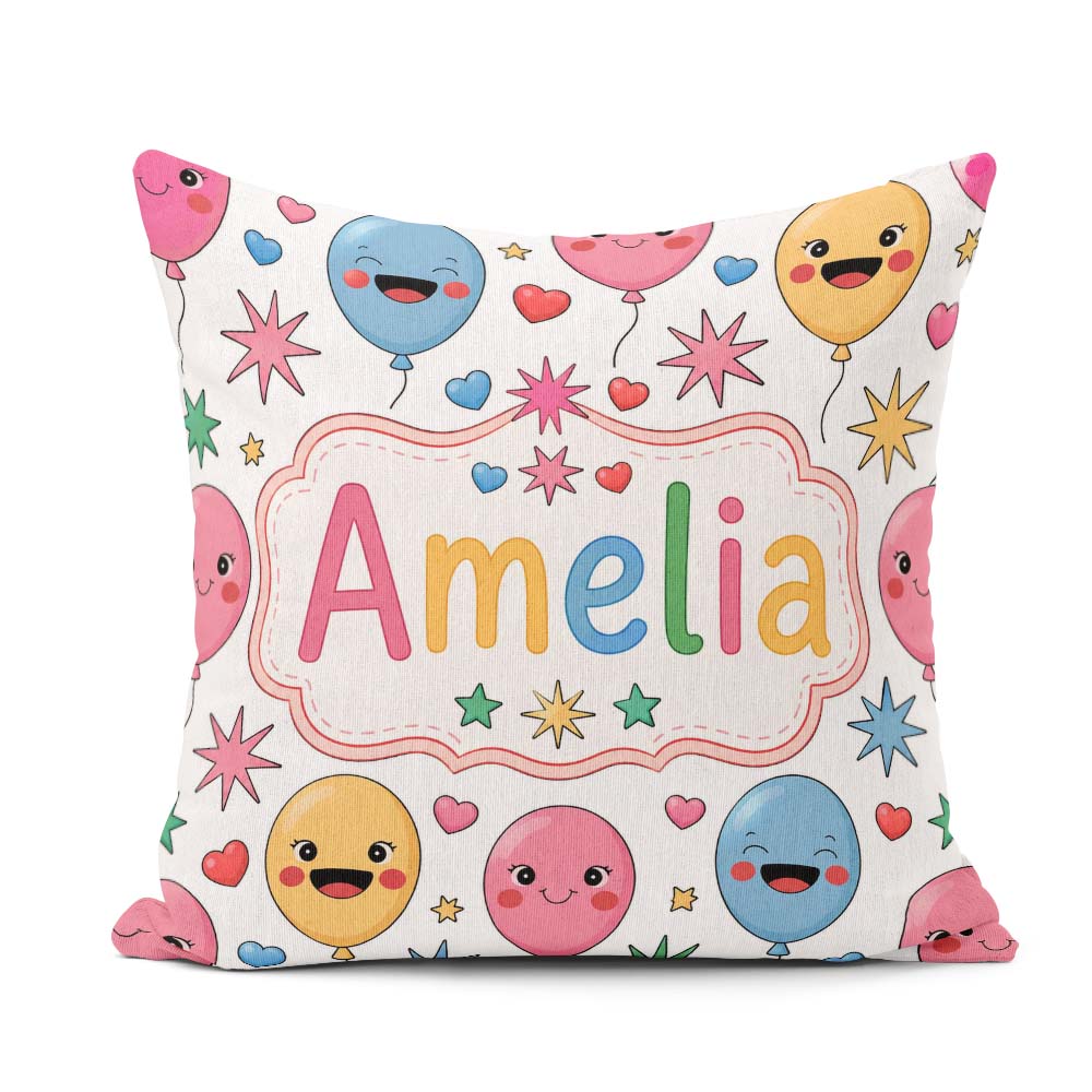 Custom Name Colorful Balloons Hearts and Party Seamless Pattern Square Filled Cushion Throw Pillow Sofa Bed Home Decor Zip Washable UK Made