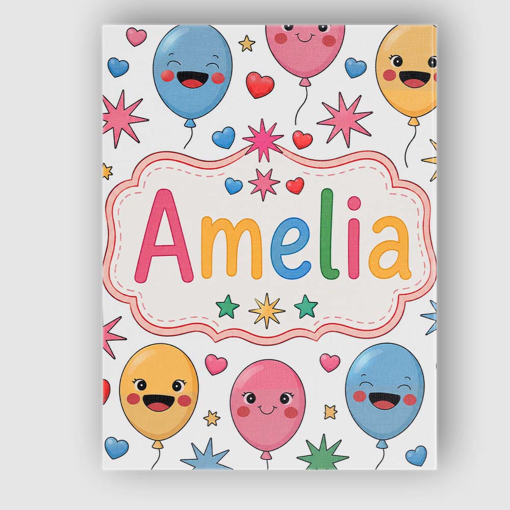 Personalised Name Cute Colorful Balloons Custom  Unique Gift Idea Elegant Feature Canvas Wall Art Print Decor Picture Ready to Hang