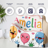 Cute Colorful Balloons Hearts and Starbursts Party Seamless Pattern  Personalised Custom Name Super Soft Fleece Blanket Bed Sofa Throw