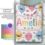 Cute Colorful Balloons Hearts and Starbursts Party Seamless Pattern  Personalised Custom Name Super Soft Fleece Blanket Bed Sofa Throw