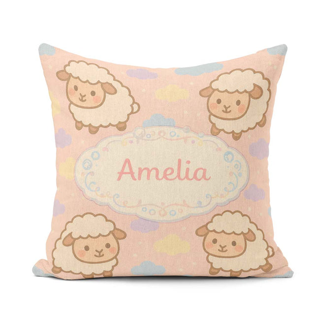 Custom Name Cute Sheep Cloud Cartoon Farm Animal Pattern Cute Square Filled Cushion Throw Pillow Sofa Bed Home Decor Zip Washable UK Made