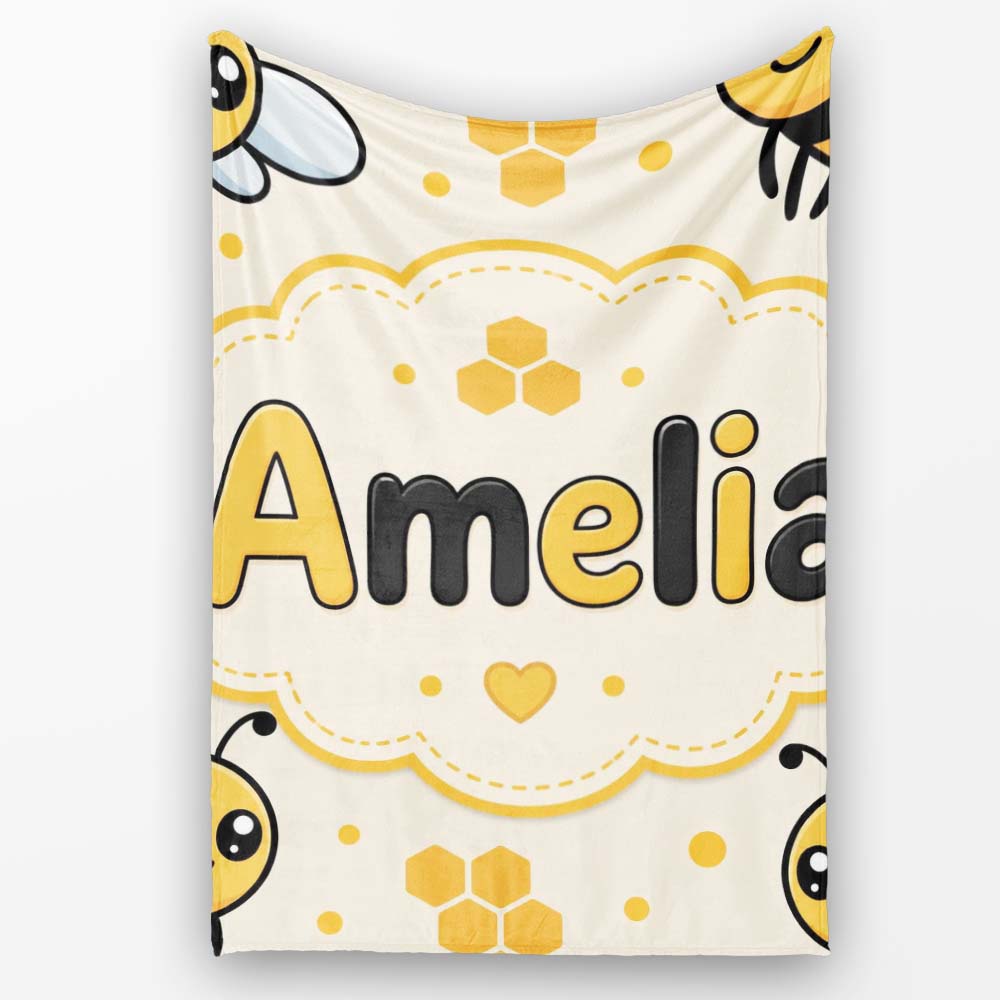 Cute Kawaii Bees Honeycomb Sweet Nature Seamless Pattern Lovely  Personalised Custom Name Super Soft Fleece Blanket Bed Sofa Throw