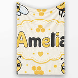 Cute Kawaii Bees Honeycomb Sweet Nature Seamless Pattern Lovely  Personalised Custom Name Super Soft Fleece Blanket Bed Sofa Throw