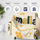 Cute Kawaii Bees Honeycomb Sweet Nature Seamless Pattern Lovely  Personalised Custom Name Super Soft Fleece Blanket Bed Sofa Throw