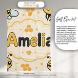 Cute Kawaii Bees Honeycomb Sweet Nature Seamless Pattern Lovely  Personalised Custom Name Super Soft Fleece Blanket Bed Sofa Throw