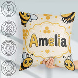 Custom Name Kawaii Bees Honeycomb Sweet Nature Seamless Pattern Square Filled Cushion Throw Pillow Sofa Bed Home Decor Zip Washable UK Made