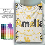 Cute Kawaii Bees Honeycomb Sweet Nature Seamless Pattern Lovely  Personalised Custom Name Super Soft Fleece Blanket Bed Sofa Throw