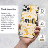 Cute Kawaii Bees Honeycomb Sweet Nature Seamless Custom Name Protective Phone Case Mobile Cover Durable Everyday Smartphone Shock Resistant