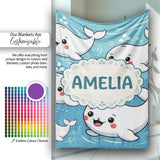 Cute Baby Whales Ocean Waves Bubbles Marine Seamless Pattern Lovely  Personalised Custom Name Super Soft Fleece Blanket Bed Sofa Throw