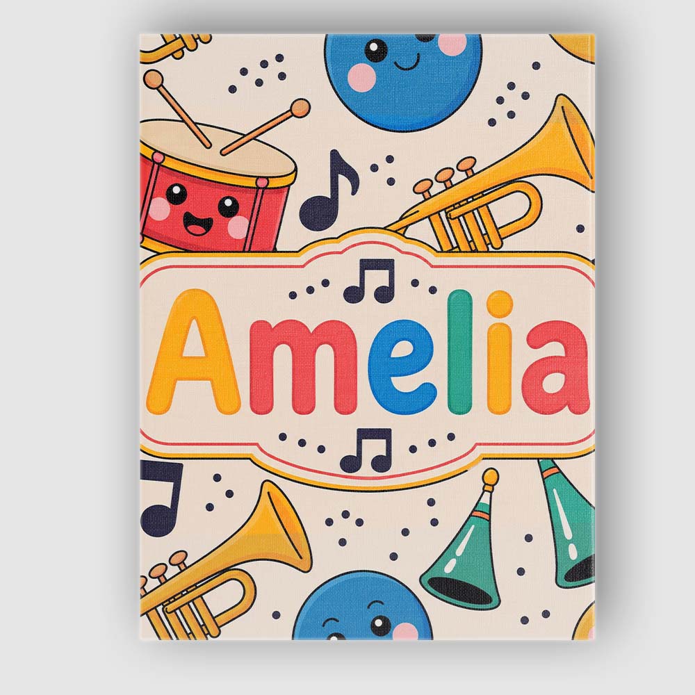 Personalised Name Cute Musical Instruments Custom  Unique Gift Idea Elegant Feature Canvas Wall Art Print Decor Picture Ready to Hang
