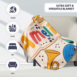 Cute Musical Instruments Notes Cartoon Fun Seamless Pattern  Personalised Custom Name Super Soft Fleece Blanket Bed Sofa Throw