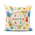 Custom Name Cute School Supplies Pencils Stars Learning Seamless Square Filled Cushion Throw Pillow Sofa Bed Home Decor Zip Washable UK Made
