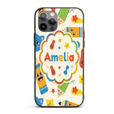 Cute School Supplies Pencils Stars Printed Design Custom Name Protective Phone Case Mobile Cover Durable Everyday Smartphone Shock Resistant