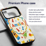 Cute School Supplies Pencils Stars Printed Design Custom Name Protective Phone Case Mobile Cover Durable Everyday Smartphone Shock Resistant